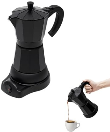 awolsrgiop Elektrischer Espresso-Kocher 480W, 300ml Mokka Kaffeekanne aus Aluminium, für 2-3 Tassen Cappuccino & Americano, mit Sicherheitsventil, Antibrüh-Griff, geeignet für Haushalt und Büro