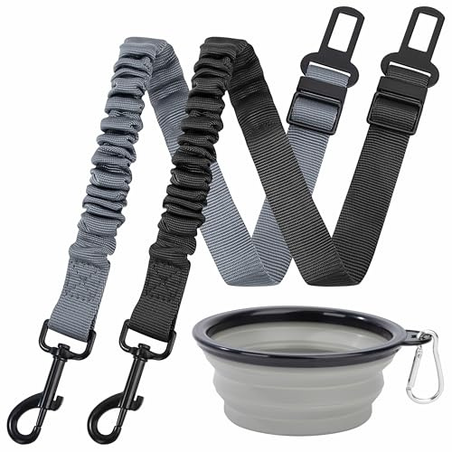 Hunde-Sicherheitsgurt für Auto Verstellbar Elastisch für Hunde 360 Grad Drehbar fürs Hunde Katzen Und Autotypen Hundesicherheitsgurt 2 Stück (Schwarz,Grau)