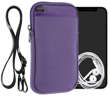 kwmobile Handy Tasche zum Umhängen für XL - 6,7/6,8 - Hülle mit Band - Neopren Cover mit Reißverschluss - 17,2 x 8,4 cm - Necklace Case in Lavendel