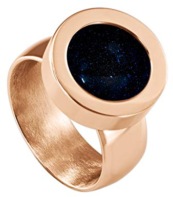 Quiges Rosegold Ring Edelstahl Glänzend 12mm Mini Coin Halter Wechselring und Austauschbare Tiefblauer Sternenstaub Weltraum Stein in der Größe 20mm