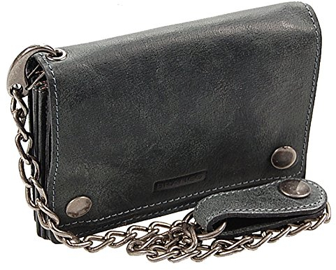 GoBago Biker Geldbörse Leder mit Kette Herren Geldbeutel Kettenbörse Bikerbörse Trucker (Vintage-Black)