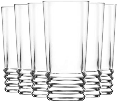 LAV 6X Clear 370ml Elegan Highball Glasses - Tall Hi Ball Glass Water Gin Juice Cocktail Drinking Glassware Tumblers Set