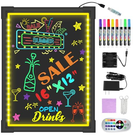 Hosim LED Werbetafel 30cm x 40cm Leuchtende LED Schreibtafel mit Fernbedienung und 8 Neon-Stifte DIY-Design Leuchttafel mit 7 Farben blinkende Modefür Café, Bar, Restaurant, Hochzeit