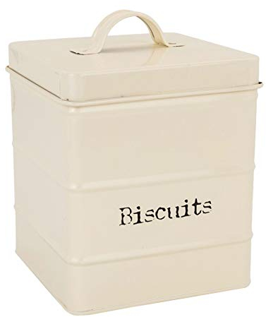 Harbour Housewares Vintage Biscuit Tin - Cream - Metal Kitchen Biscuit Barrel Box Storage Bin Canister Cookie Jar Caddy Container