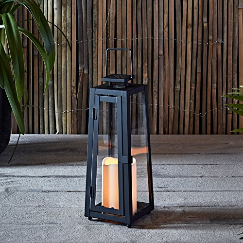 Lights4fun 30cm Outdoor Garden Solar Powered Black Metal Decorative Candle Lantern IP44 Waterproof