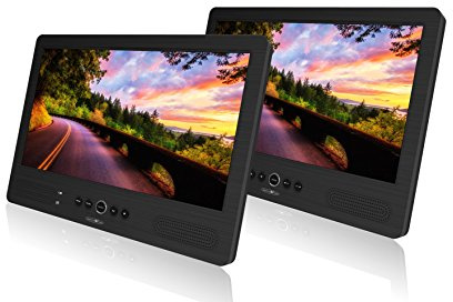 Reflexion DVD1052 Twin Monitor mit 25,7 cm (10,1 Zoll) DVD-Player (Auto Kopfstützenmontage, Autoreiseset, USB, SD/MMC, Kopfhörerausgang, Fernbedienung, 12V Adapter) schwarz
