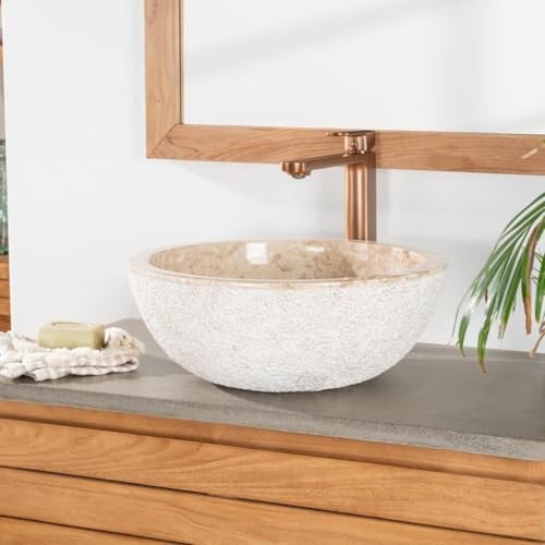 Wanda collection - Vasque Stromboli à Poser en marbre crème 40cm