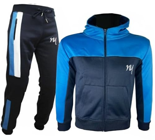 SKT Boys Tracksuit Hooded Hoodie Bottom Jogging Suit Joggers kids Age 7 8 9 10 11 12 13 Years (Blue/Navy, 11-12 Years)