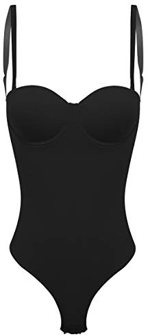 ranrann Body Dos Nu à Bretelles Femmes Gaine Combinaison Body Minceur Lingerie Sculptante Amincissant Soutien-gorge Push Up Invisible Respirant Corset Shapewear S-XXXL Noir M