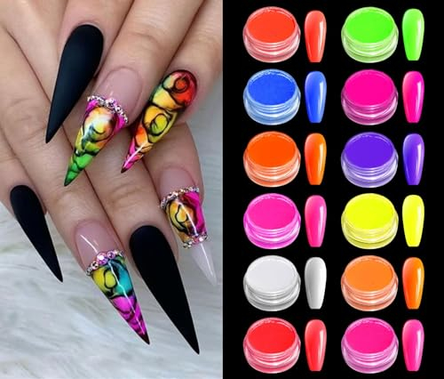 BISHENGYF Pigment Nail Powder Fluorescence Pigment Ultrafine Glitter Powder Nail Pigments Dust Nail Glitter Gradient Iridescent Nail Art Decoration