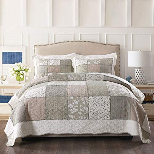 Handgefertigte Patchwork-Bettueberwurf Aus 100% Baumwolle 3-teiliges Tagesdecken-Set Multifunktions-Steppdecke King Size Doppelbett Bettüberwurf (230 X 250 cm) +2 Kissenbezug (50 X 70 cm)