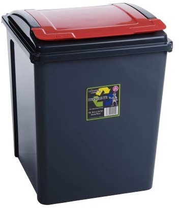 Galleries Plastic Swing Top Bin & Recycle Recycling Rubbish Home Kitchen Office Dustbins (50L Red Bin)