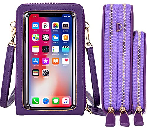 LassZone Women Small Crossbody Bag Touchscreen Mobile Phone Purse Wallet Soft PU Leather Handbags Multi Pocket Shoulder Bags with Card Slots