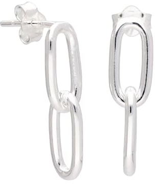 jewellerybox Sterling Silver Long Link Chain Stud Drop Earrings