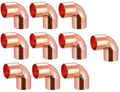 (10) EZ-FLUID Plumbing 1 C X C LF Short Radius Copper 90 Degree Elbow Pressure Copper Fitting with Sweat Solder Connection for Residential,Commercial.