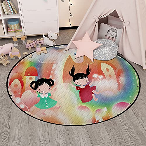 MeeTe Spielzeug-Aufbewahrungsdecke Spieldecke Baby Krabbelmatte, Fantasy Fee Wald Engel Runde Baby Spielmatte Teppich, Durchmesser 150cm (Stil 01)