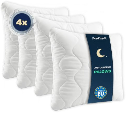 SuperKissen24. Lot de 4 Oreillers en Microfibre 40x40 cm avec Garnissage Fibre Polyester - Hypoallergenique Oreillers Dodo - Coussin de Canapé Decoratif - Good Sleep Blanc