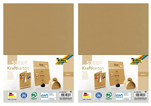folia 692/4/98 - Kraftkarton Natur, 230 g/m², DIN A4, 50 Blatt, zum individuellen Basteln und Gestalten von Grußkarten, Einladungen, Tischkarten, (DIN A4-2 Packungen)