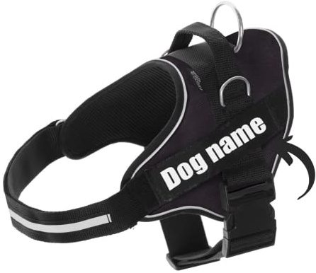 SUPER DOGGY Hundegeschirr personalisiert – Anti-Zug, reflektierend und sicher – Brustgeschirr für kleine, mittelgroße und große Hunde mit 2 Namensschildern (Schwarz, XXL 40-75KG)