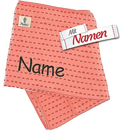 Sterntaler Babydecke Musselin Enna+Otti, mit Namen Bestickt, personalisiert mit Wunschname, Babygeschenk zur Geburt, Taufe, Weihnachten/Nikolaus, Kinderdecke Schmusedecke 120x120 Koralle