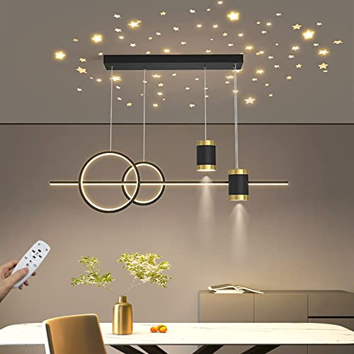 Hängande belysning LED Pendellampor Matbord Modern Pendellampa Höjdjusterbar Designer Hänglampa Dimbar Med Fjärrkontroll Hänglampa för Matsal Vardagsrum Kök Barlampor 100cm (Svart)