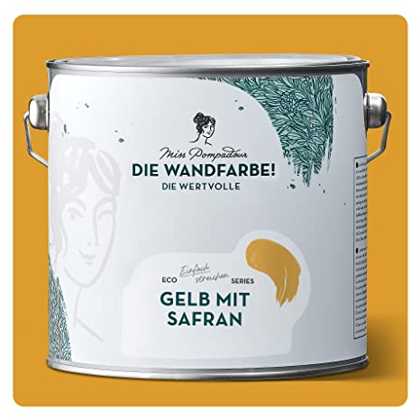 MissPompadour edelmatte Wandfarbe Gelb mit Safran 2,5L - sehr hohe Deckkraft - geruchsneutrale, spritzfreie Farbe - atmungsaktive, wasserbasierte Innenfarbe/Deckenfarbe - Die Wertvolle
