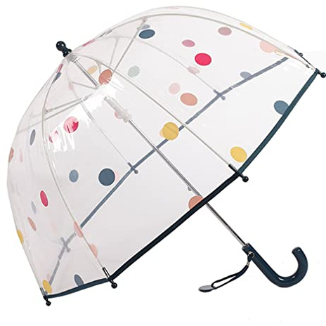 ThreeH Kid's Clear Bubble Umbrella Cute Dots Design 8 Fiber Ribs Shatterproof Easy Grip Handle Manual Open Windproof for Boys Girls Aged 3-10,Blue
