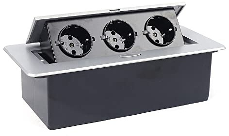 Einbausteckdose versenkbar mit 3X Schuko Stecker für Arbeitsplatte, als Tischsteckdose oder Bodensteckdose für Küche Büro Platzsparende Anordnung der Steckplätze