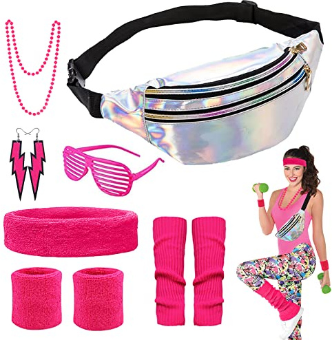 YADODO Kostüm 80er Jahre Damen Zubehör Neon Hüfttasche 80er Jahre Beinlinge Handgelenk Neon Zubehör 80er 90er Kostüm Damen Herren Kinder Party Neon Abend Jogging Karneval