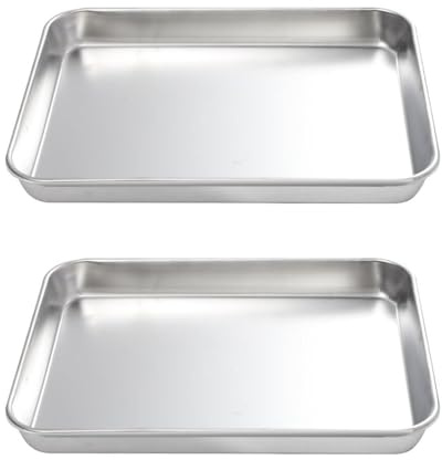 STOBAZA Edelstahl Tablett Rechteckig 10.43 X 6.10 Zoll Servierplatte Für Obst Snacks Desserts Und Lebensmittel Leichtes Flachboden-Tablett 2Er Set Für Küche Und Haushalt
