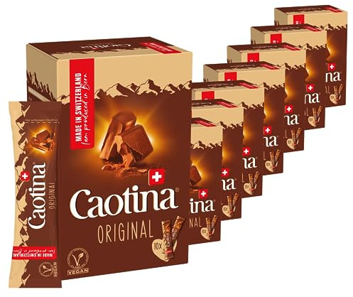 Caotina Original Trinkschokolade Sticks Tassenportion, Kakao-Pulver für heiße Schokolade mit echter Schweizer Schokolade, Cacao nachhaltig & zertifiziert, 8er Pack (10 Sticks pro Pack)