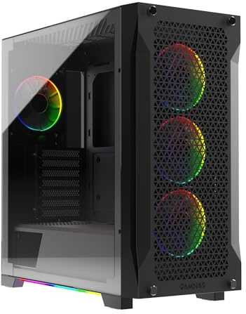 GAMDIAS Athena P1 ATX - Carcasa para PC para Juegos de Torre Media con Vidrio Templado y excelente diseño de Flujo de Aire y 4 Ventiladores ARGB de 120 mm, Soporte Superior y Frontal AIO de 360 mm y