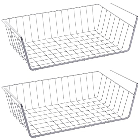 RICOO 2 x Einhängekorb Schrank KR001Sx2 Schrankkörbe Unterregal Hängekorb Regal Schrankkorb zum Einhängen Regaleinhängekorb Drahtkorb Gitterkorb Aufbewahrungskorb Metall Korb zum Aufhängen silber