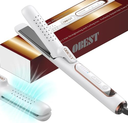 OBEST Airflow Styler Arricciacapelli,360° Piastra Capelli con Prese d'aria,Curler per Capelli e Raddrizzatore per Capelli in Uno,Ventilatore di Raffreddamento,140℃-220℃, 5 Temperature regolabili