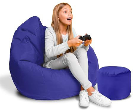 DreamRoots Sitzsack für Kinder und Erwachsene - Sitzsack mit Füllung, Lehne, Hocker und Bezug - Oxford Stoff 220 gr/m2 Wasserdicht - Sitzkissen Boden - Chill Sack S, Königsblau