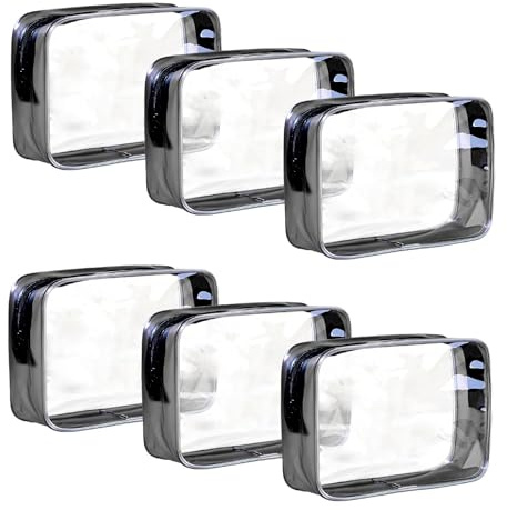 Kosmetiktasche Transparent,6 Stück Kulturbeutel Transparent,Durchsichtige Kosmetiktasche,Toiletry Bag,Kosmetiktasche Durchsichtig mit Reißverschluss (Transparentes Schwarz)