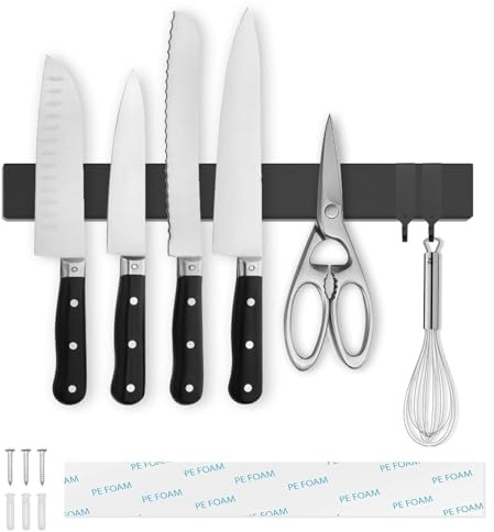 Tysonir 10 Inch Stainless Steel Magnetic Knife Holder for Wall,Strong and Secure Magnetic Knife Rack for Metal Kitchen Utensils, Wall or Fridge Holder Tool Holder,Black