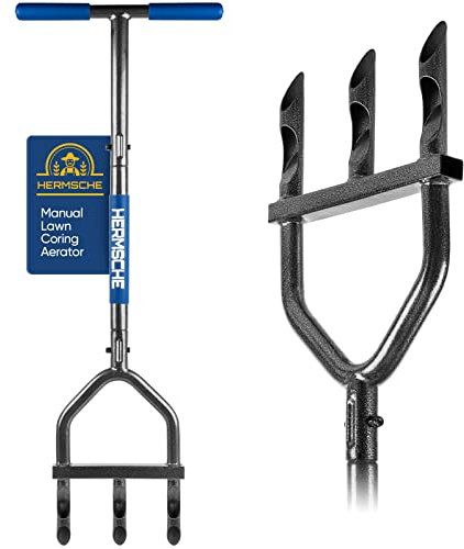 Hermsche Lawn Aerator Coring Tool Plug Aeration Manual 3 Core with Slope Top Half-Open Slot Hollow Tine Plug Core Aerators Heavy Duty Tool for Soils and Lawns Yard Garden