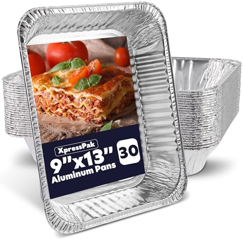 XpressPak Large Aluminium Foil Trays - [30-Pack Value] - Disposable Baking Foil Pans - (32X26 cm - 10X12 inches) - Half Size, Deep Steam Table Pans for Baking, Roasting & Food Prepping