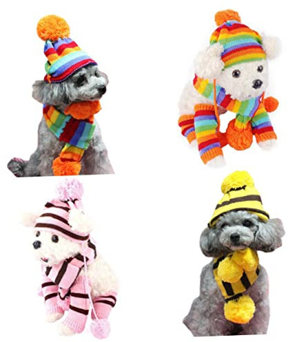 Yardwe Strick-hundeschal Und Mütze Set Warmes Hundekostüm Winteraccessoires Für Haustiere Festival-Street-Kleidung Einfach Anzuziehen Für Kleine Hunde