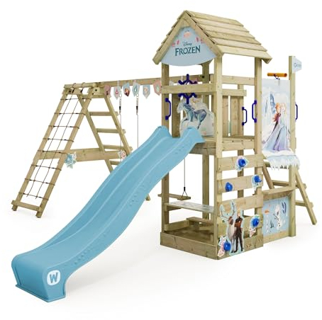 Disney's Die Eiskönigin Story Spielturm von Wickey - Klettergerüst, Kletterturm, Gartenspielgerät für Kinder - Outdoor Garten Spielplatz aus Holz mit Sandkasten