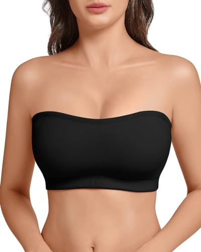 LEYSHE Sujetador sin Tirantes para Mujer, Sujetador Bandeau Acolchado, Top de Tubo sin Costuras, Top Bandeau Antideslizante con Tirantes Transparentes,Negro,M