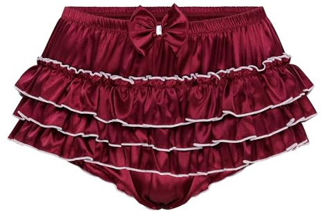 Satini Sissy Satin Slip Röckchen Rüschen Dessous | Seidig Glatt, Dreistufige Volants, Zierliche Schleife, Elastischer Bund, Größen S-XXL