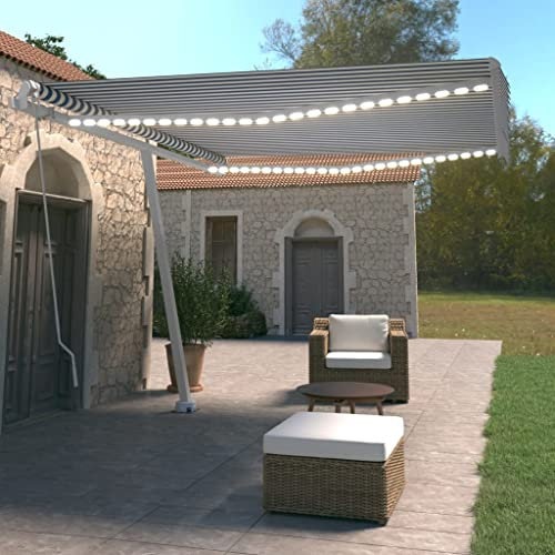Tenda da Sole, Tenda Ombreggiante Esterno Tende Da Sole Balcone Tende Per Veranda Tenda Da Sole Per Balcone Adatto per Porta Esterna Giardino Esterno Retrattile Manuale con LED 400x350 cm Blu Bianco