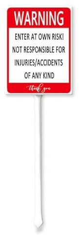 Geroclonup Hinweisschild Enter at Own Risk, Hofschild mit Pfahl Not Responsible for Accidents or Injuries, 17,8 x 22,4 cm, rostfreies Aluminiumschild für den Außenbereich, für Rasen, Garten