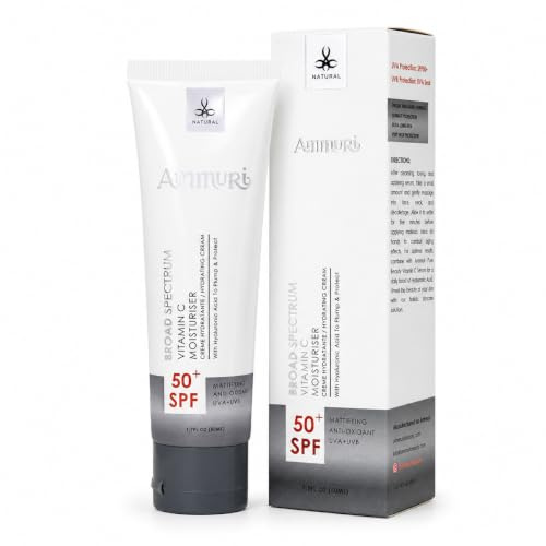 AmmuRi Vitamin C Day Cream SPF 50 Face Sunscreen – Moisturising Anti-Ageing Facial Moisturiser with Amino Acids & Antioxidants – Brightening, Hydrating Daily Sun Cream for All Skin Types, 50ml