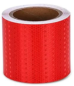 Cinta Reflectante Adhesiva, 10cm x 10m Cinta Adhesiva de Advertencia Reflexiva, Cinta de Seguridad Impermeable Autoadhesiva, Cinta Fluorescente para Coches, Camiones, Carreteras,Rojo
