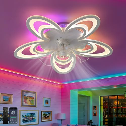 Fachae RGB Ventilatore Da Soffitto Con Luce E Telecomando, Moderno Plafoniera Con Ventilatore Silenzioso LED Dimmerabile, DC 6 Velocità Lampadario Con Ventilatore Reversibile Per Camera Da Letto