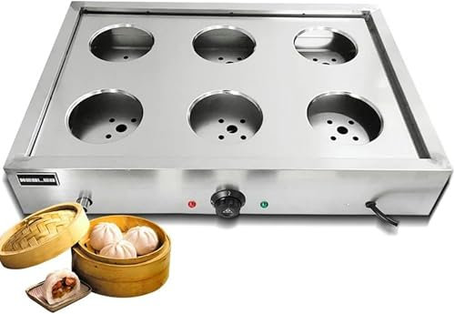 GFXYQPDNV Six-Hole Electric Steamed Buns Machine, Desktop Insulation Steaming Pots, 30-110℃ Temperature, Dry Boiling Alarm