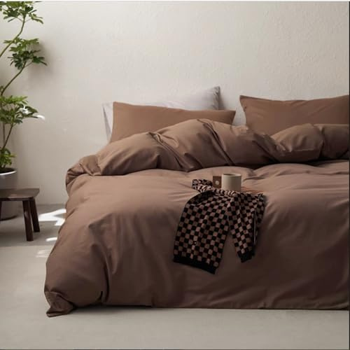 Nyescasa Housse de Couette 220x240 Marron Foncé Couleur Unie Moderne Parure de lit Adulte 2 Personnes en Microfibre Sets de Housses de Couettes avec Fermeture Éclair et 2 Taies d'oreiller 65x65 cm